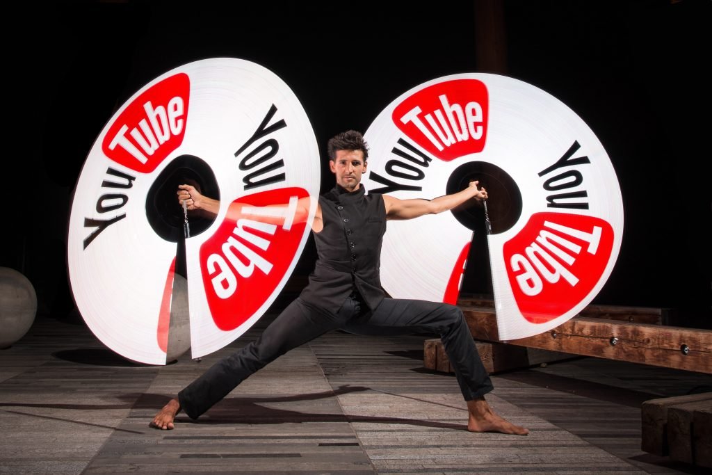 LED juggler with pixel poi logo reveal in Paris France by the company Fusion Arts