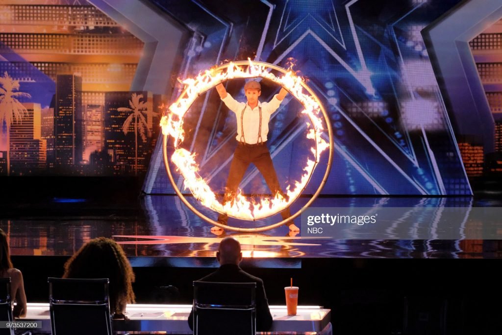 Fire Cyr wheel show performed by ex Cirque du Soleil Artist Srikanta Barefoot for America's Got Talent