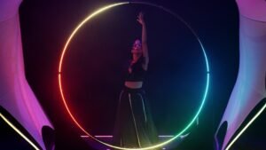 Dramatic theatrical scene depicting the destruction of the ego through light.