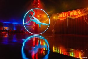 LED Cyr wheel performance in specialty circus acts in France by the Company Fusion Arts